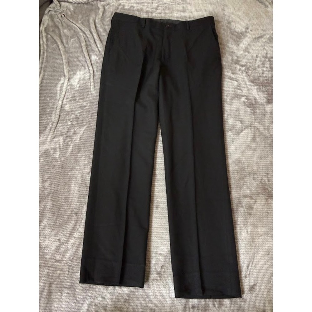 Polo Ralph Lauren Men 36X32 Black 100% Wool Dress Pants Made in Italy Flat Front